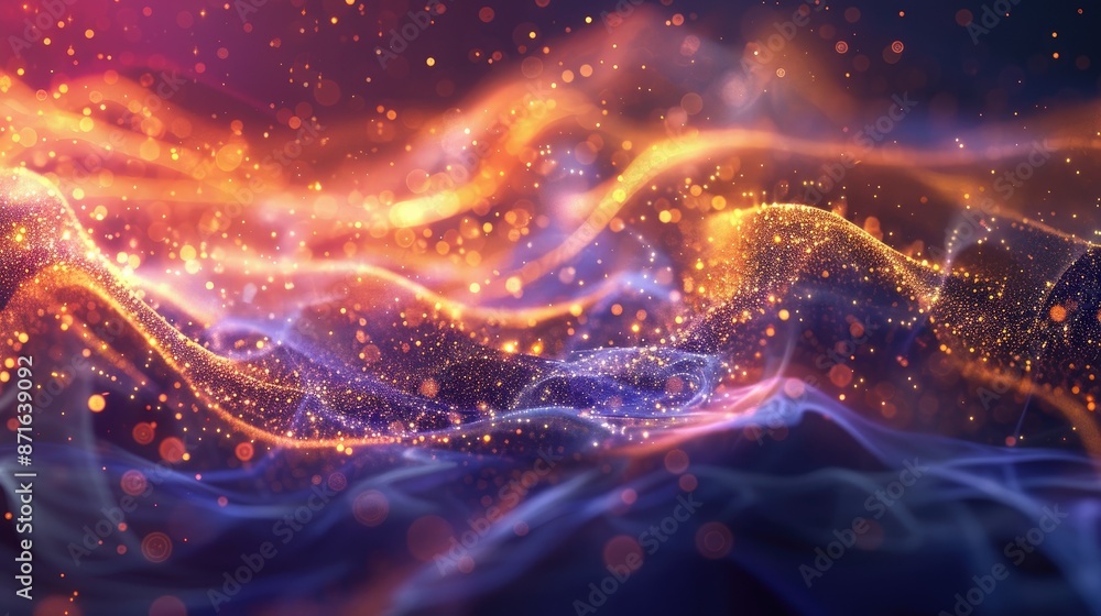 Abstract glowing wave of dynamic particles, showcasing energy and motion in digital artwork Abstract glowing wave of dynamic particles, showcasing energy and motion in digital artwork