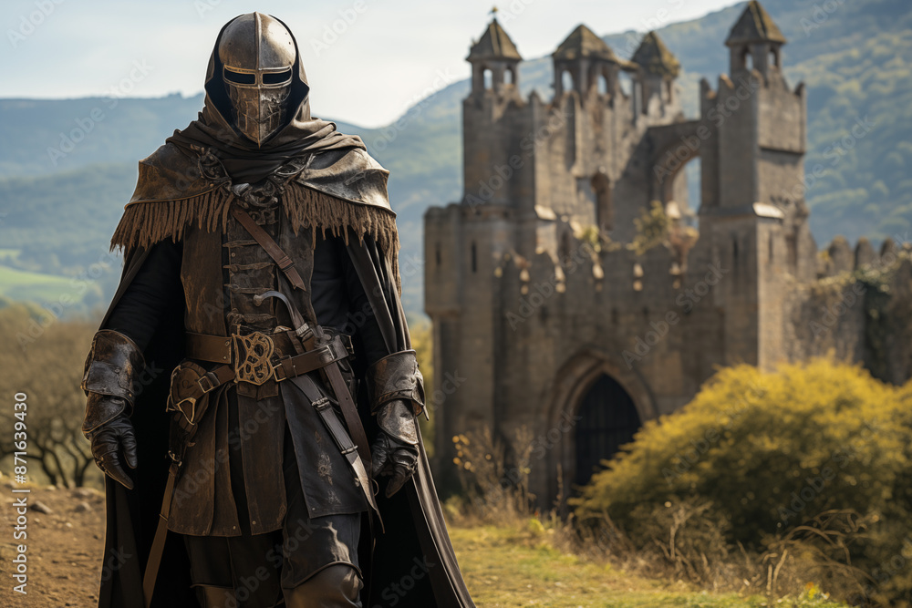 Fototapeta premium A Phantom Knight Patrolling The Grounds Of An Ancient Castle 