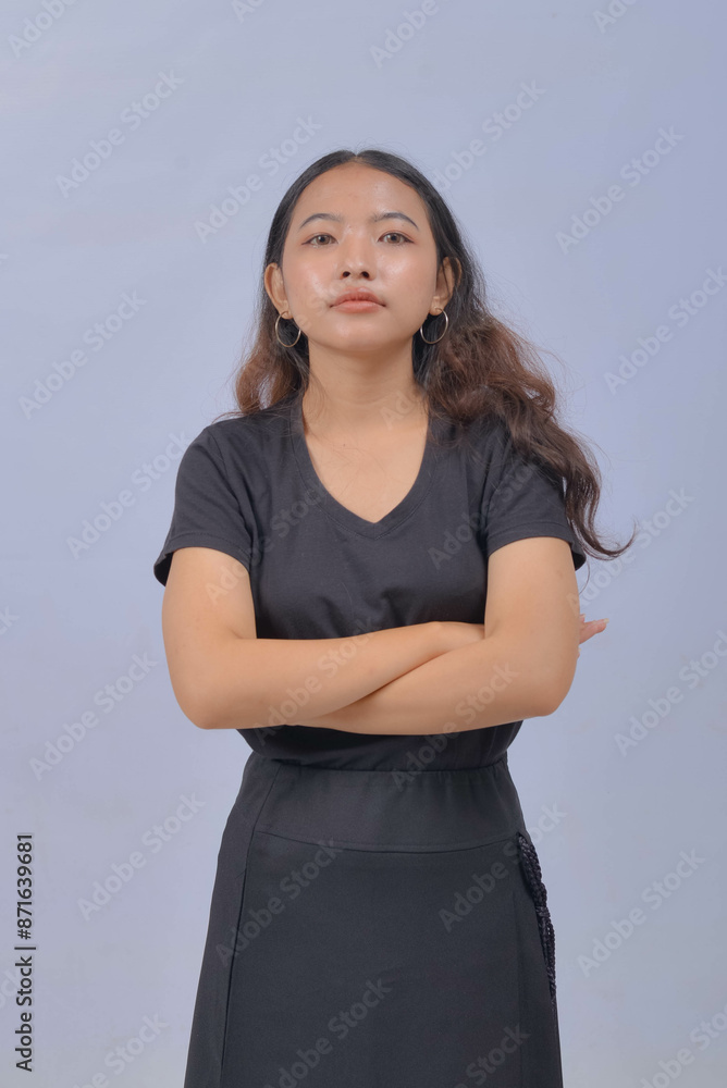 Asian Woman with Curly Long Hair Isolated on White Background Asian Woman with Curly Long Hair Isolated on White Background