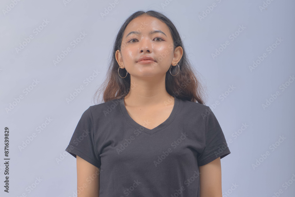 Asian Woman with Curly Long Hair Isolated on White Background Asian Woman with Curly Long Hair Isolated on White Background