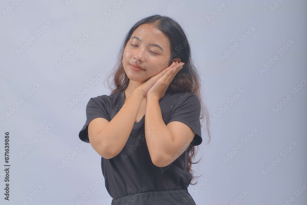 Asian Woman with Curly Long Hair Isolated on White Background Asian Woman with Curly Long Hair Isolated on White Background
