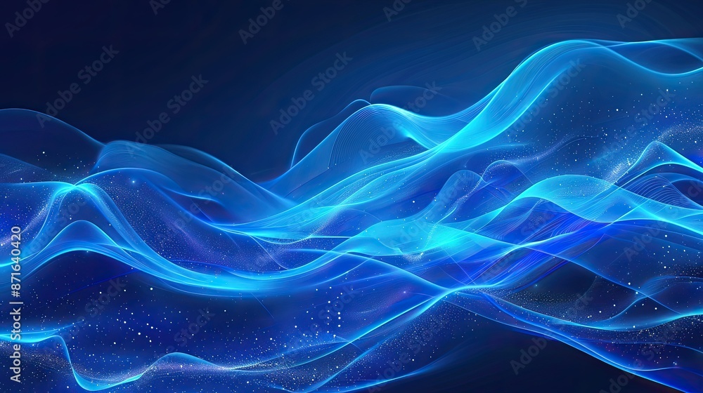 Blue neon soft waves illustration, creating a calm and elegant atmosphere in digital art Blue neon soft waves illustration, creating a calm and elegant atmosphere in digital art