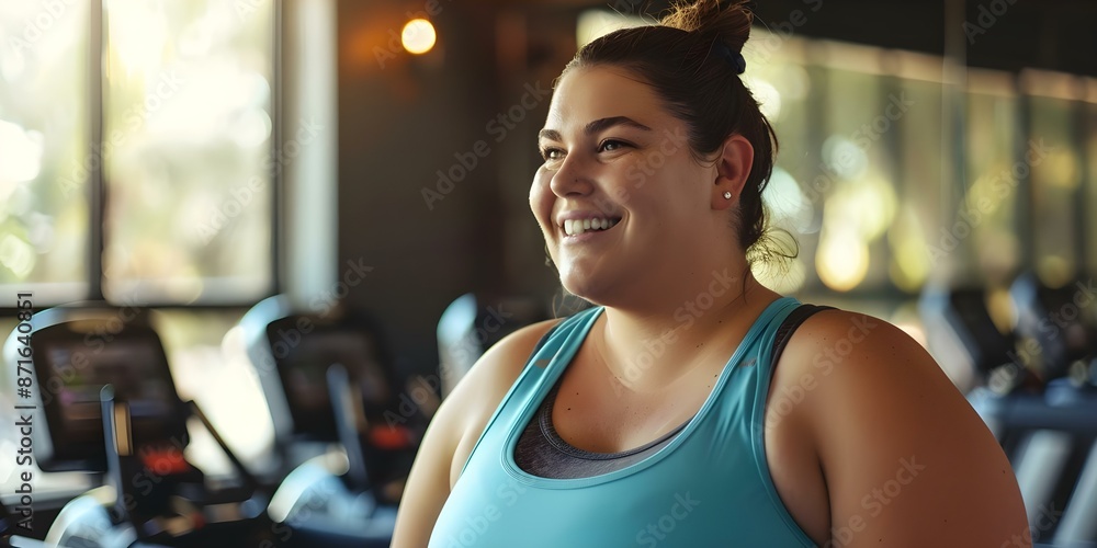 Fototapeta premium Empowering Plus Size Women Gym, Fitness, Health, and Weight Loss. Concept Body Positivity, Workout Routines, Healthy Eating, Self-Love, Fitness Motivation