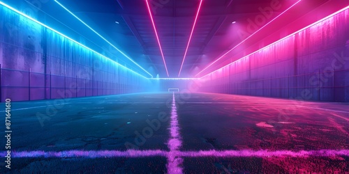 Fototapeta Naklejka Na Ścianę i Meble -  Energetic Neon Sports Stadium Backdrop for Fitness Merchandise and Product Displays