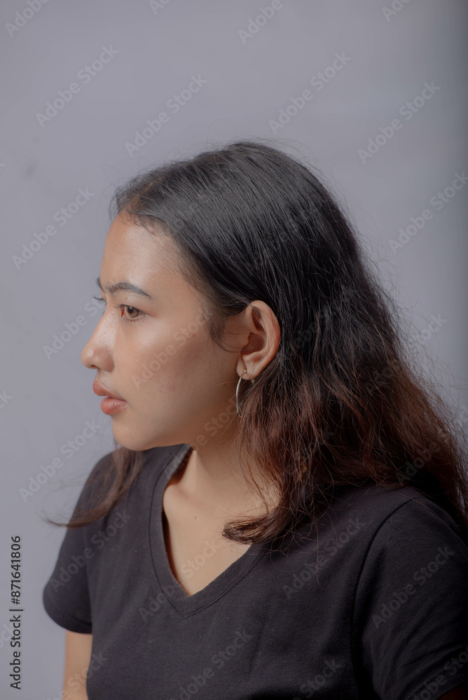 Beauty Asian Woman Portrait with Curly Long Hair Beauty Asian Woman Portrait with Curly Long Hair