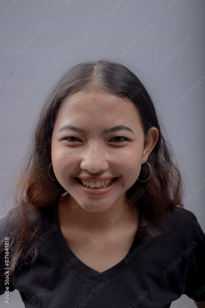 Beauty Asian Woman Portrait with Curly Long Hair Beauty Asian Woman Portrait with Curly Long Hair