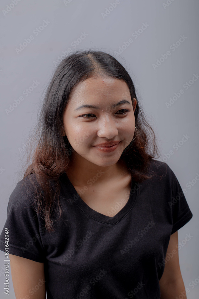 Beauty Asian Woman Portrait with Curly Long Hair Beauty Asian Woman Portrait with Curly Long Hair