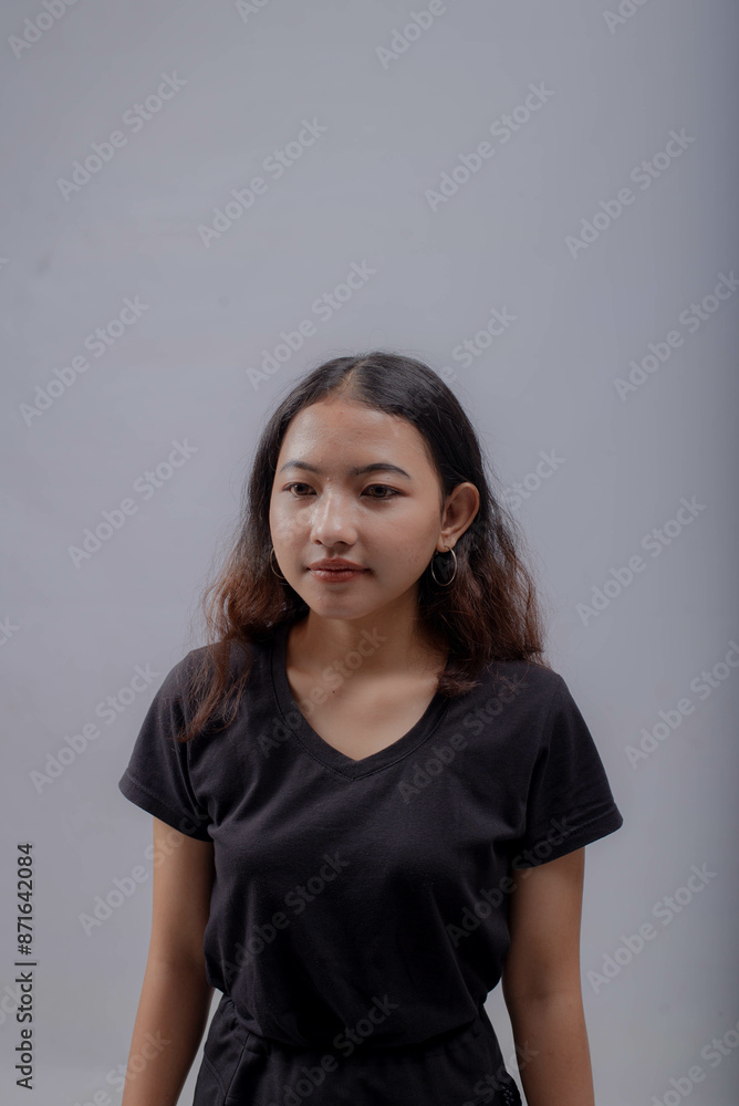 Beauty Asian Woman Portrait with Curly Long Hair Beauty Asian Woman Portrait with Curly Long Hair