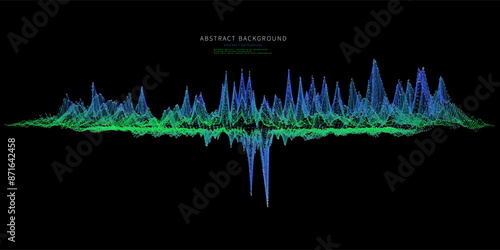 Abstract  background color graph audio from points  and noisy lines on black. Technology wireframe concept  virtual data audio.  Banner for business, science and technology data analytics. Big Data.