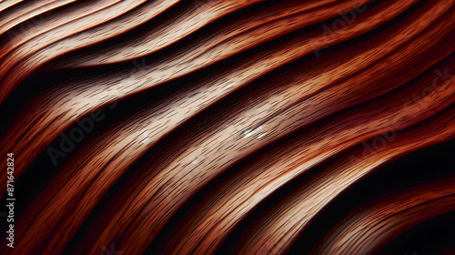  A detailed view of a mahogany wood surface with a deep, reddish-brown color and fine, straight grain photo