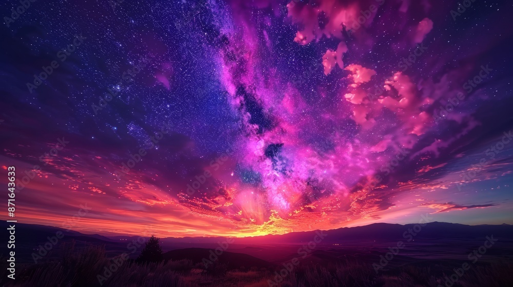 Obraz premium Purple and pink sunset over mountains