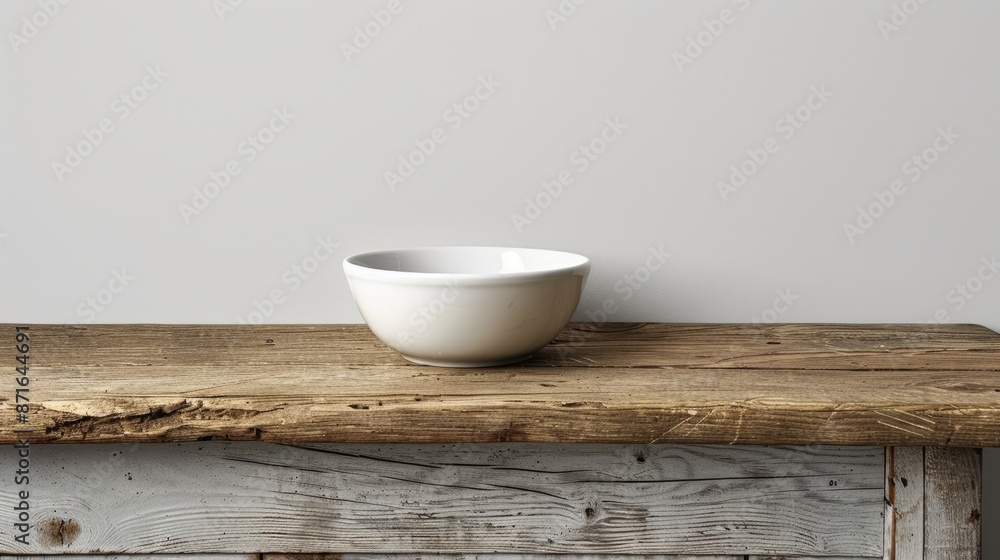 Empty white bowl on wooden table Empty white bowl on wooden table