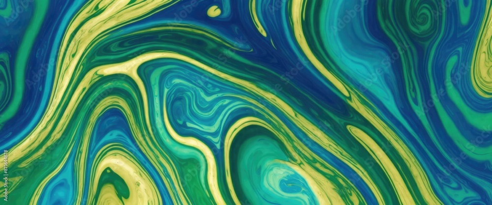 Green and blue color with golden lines liquid fluid marbled texture background Green and blue color with golden lines liquid fluid marbled texture background