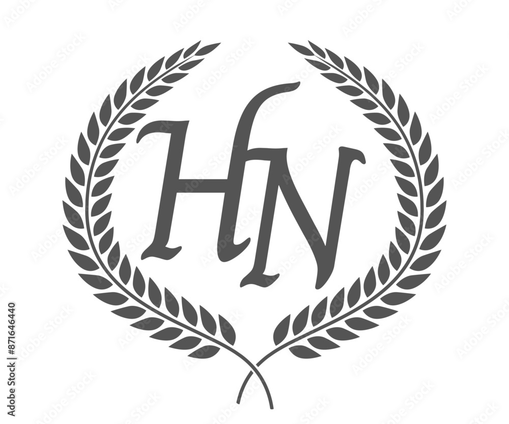 Initial letter H and N, HN monogram logo design with laurel wreath. Luxury calligraphy font. Initial letter H and N, HN monogram logo design with laurel wreath. Luxury calligraphy font.