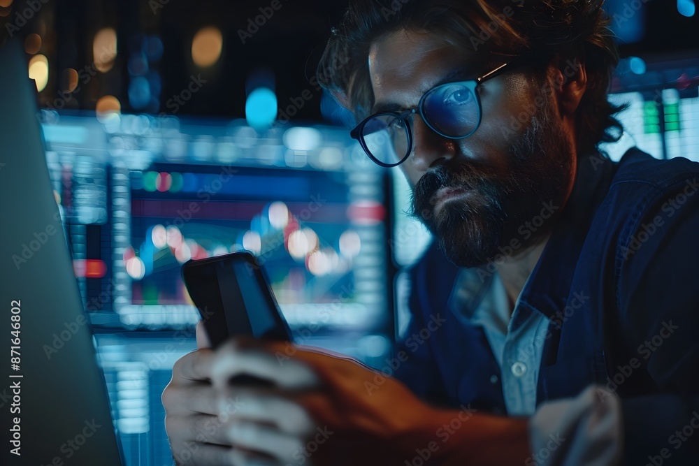 Investor Analyzing Cryptocurrency and Market Data on Laptop and Mobile Device Investor Analyzing Cryptocurrency and Market Data on Laptop and Mobile Device