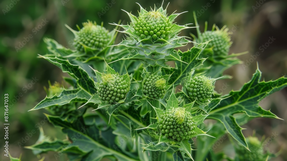 Edible thistle plant budding in summer Edible thistle plant budding in summer