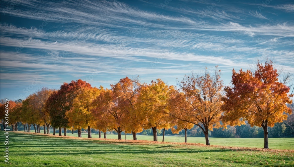 Autumn Landscape with Vibrant Trees and Fallen Leaves Autumn Landscape with Vibrant Trees and Fallen Leaves