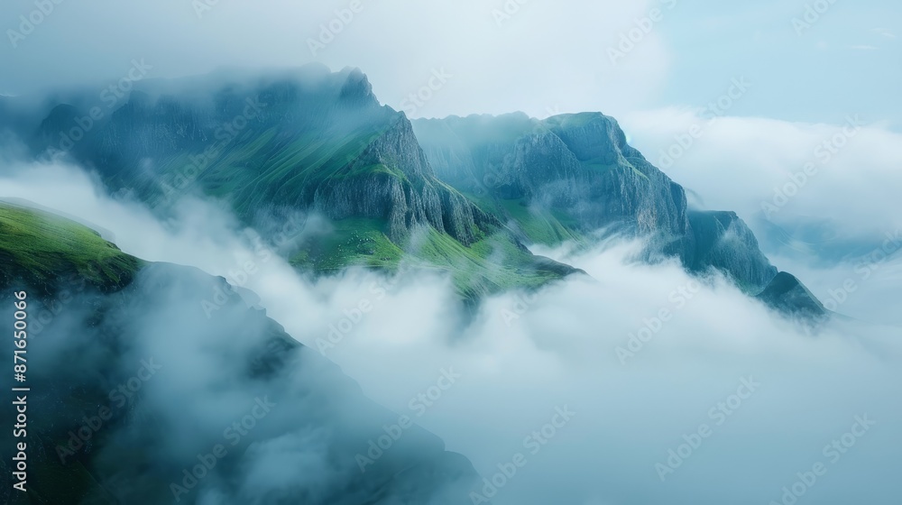Summer morning fog enveloping mountains