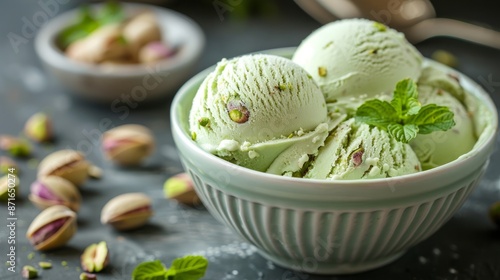 Pistachio gelato with fresh mint