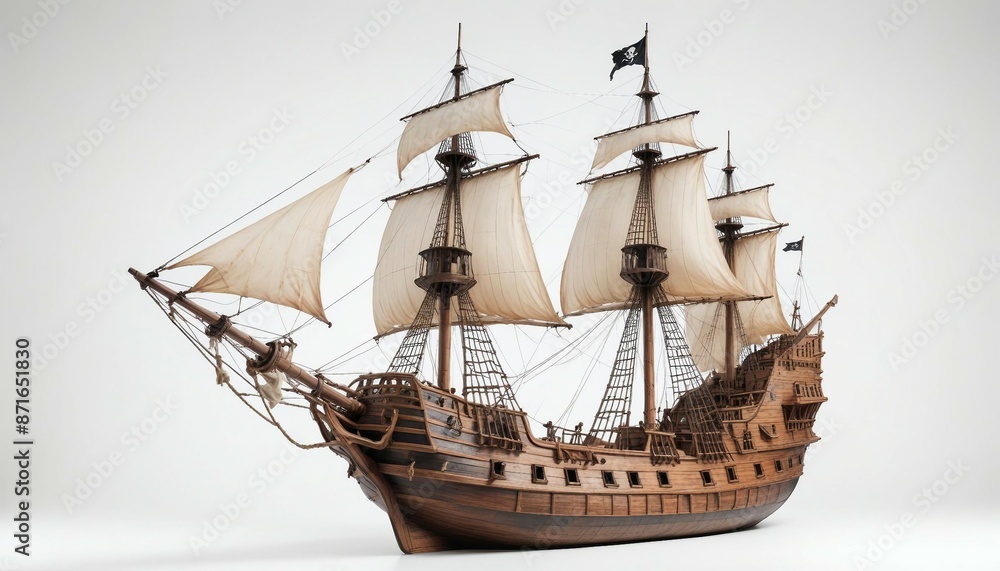 Fototapeta premium sailing pirate ship, isolated white background