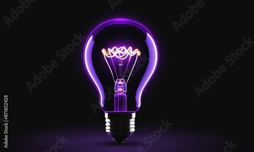 Purple light bulb on black background