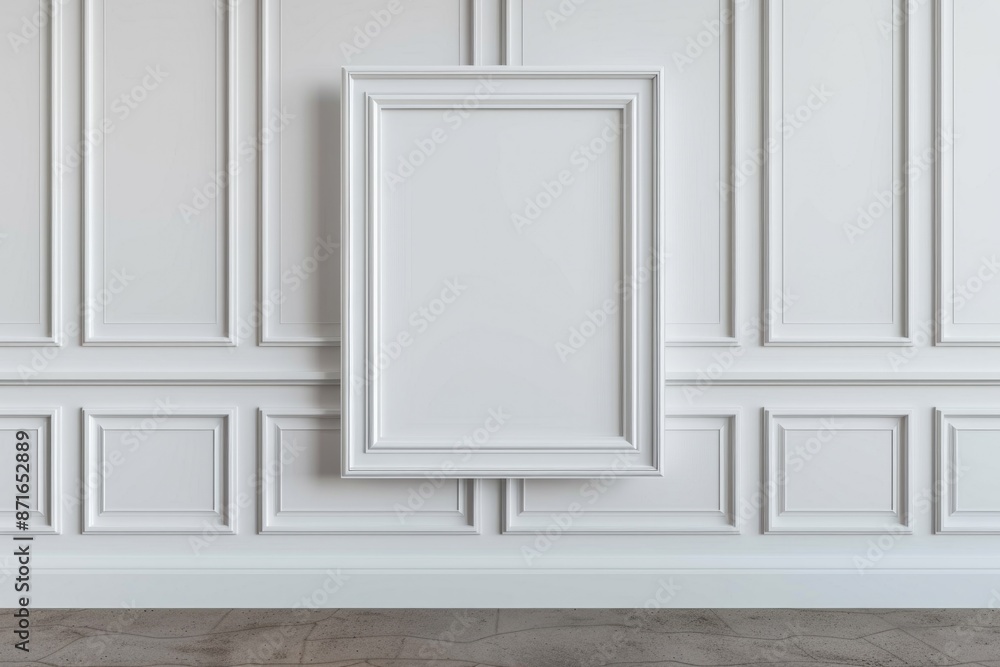 White Art Frame. Vertical Blank Picture Frame on Isolated White Wall Background White Art Frame. Vertical Blank Picture Frame on Isolated White Wall Background
