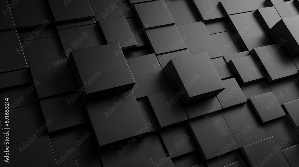 Dark Background Modern. Interlocking 3D Blocks Create a Black Tech Wallpaper with Copy Space Dark Background Modern. Interlocking 3D Blocks Create a Black Tech Wallpaper with Copy Space
