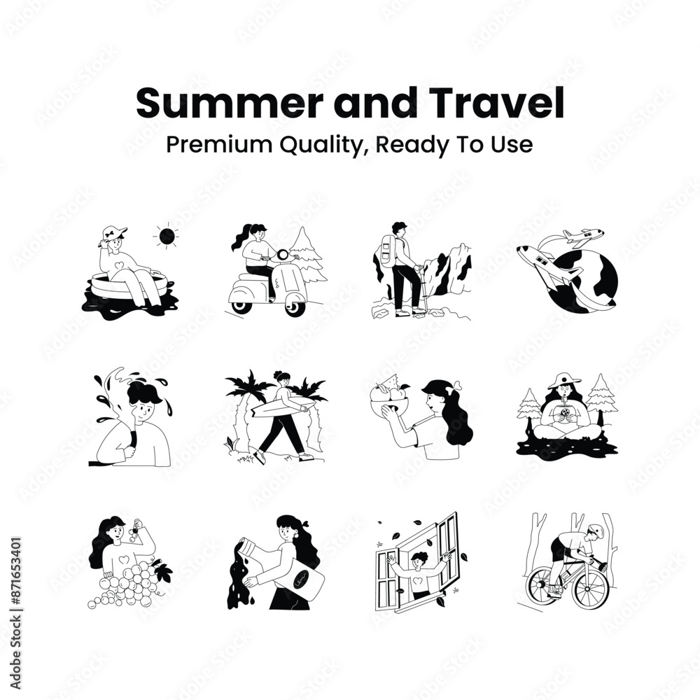 Pack of summer and travel illustrations, premium quality, ready to use Pack of summer and travel illustrations, premium quality, ready to use