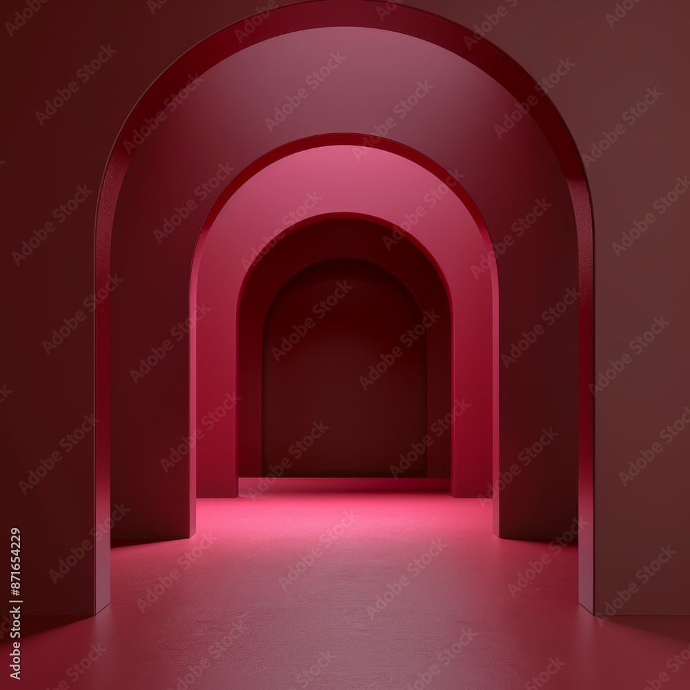 Fototapeta premium Red-toned archway corridor with ambient lighting