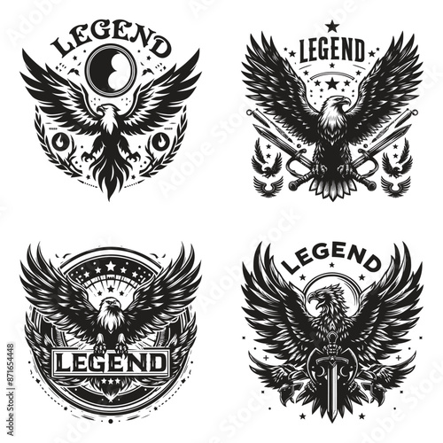 eagle with legend letter vector logo black & white silhouette