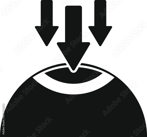 Black icon of an eye with arrows pointing inwards, representing pressure and potential glaucoma