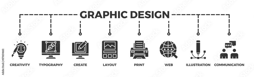 Graphic design banner web icon illustration concept with icon of creativity, typography, create, layout, print, web, illustration and communication Graphic design banner web icon illustration concept with icon of creativity, typography, create, layout, print, web, illustration and communication