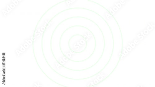Сoncentric circles animated background. Round wave animation. Green on white backdrop.