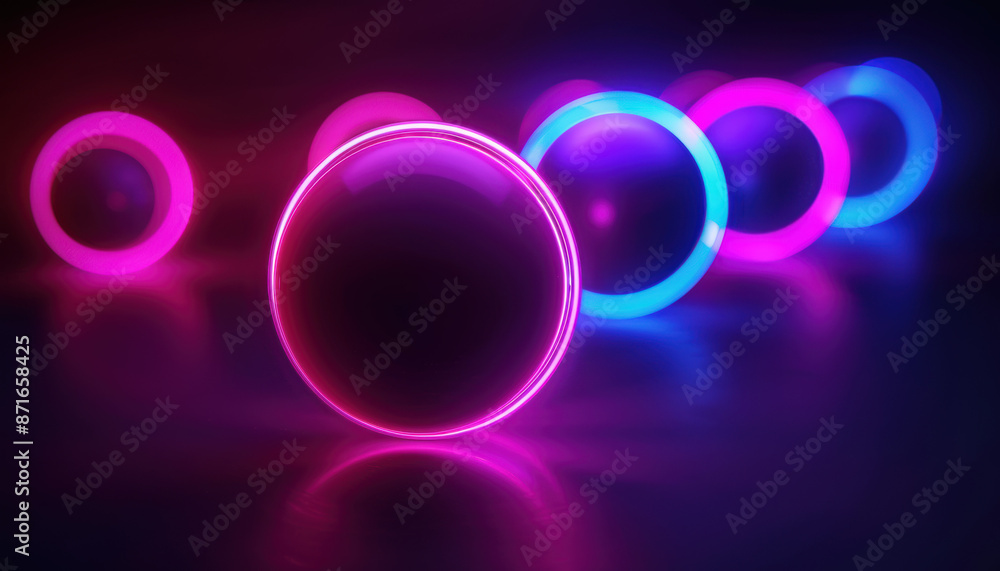 A group of neon colored spheres are arranged in a row A group of neon colored spheres are arranged in a row