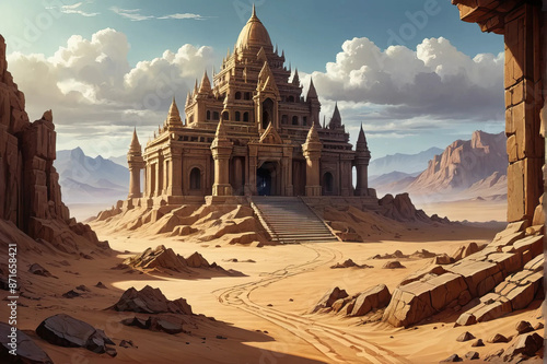 temple, ruined, desert, fantasy, art  Fantasy wallpaper, rpg  landscape