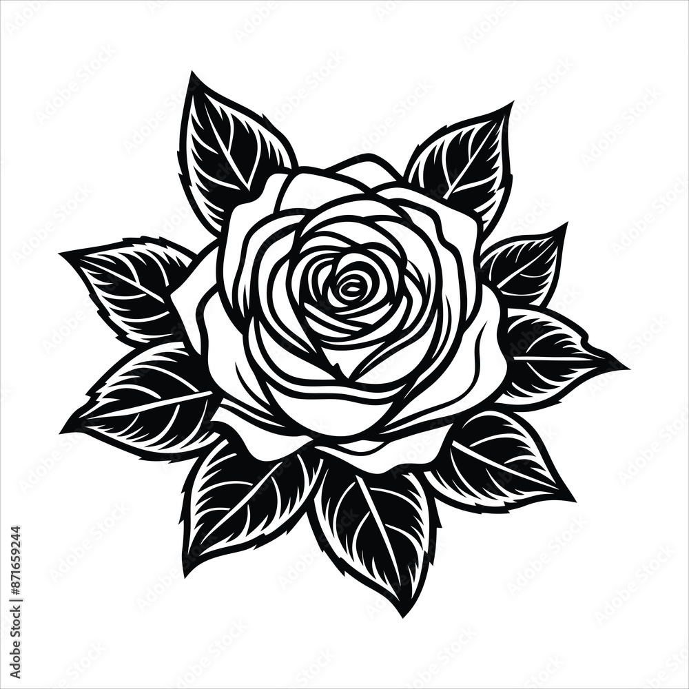 Fototapeta premium Hand-Drawn Silhouette Rose Vector Art illustration.