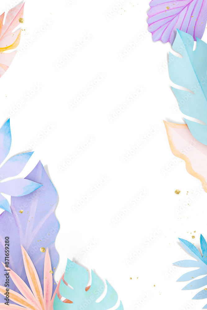 Png summer leaf border frame in flat lay style Png summer leaf border frame in flat lay style