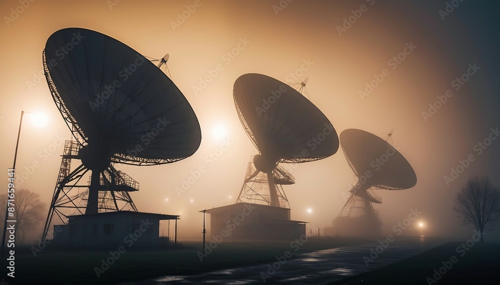 large satellite antennas in foggy weather
large satellite antennas in foggy weather