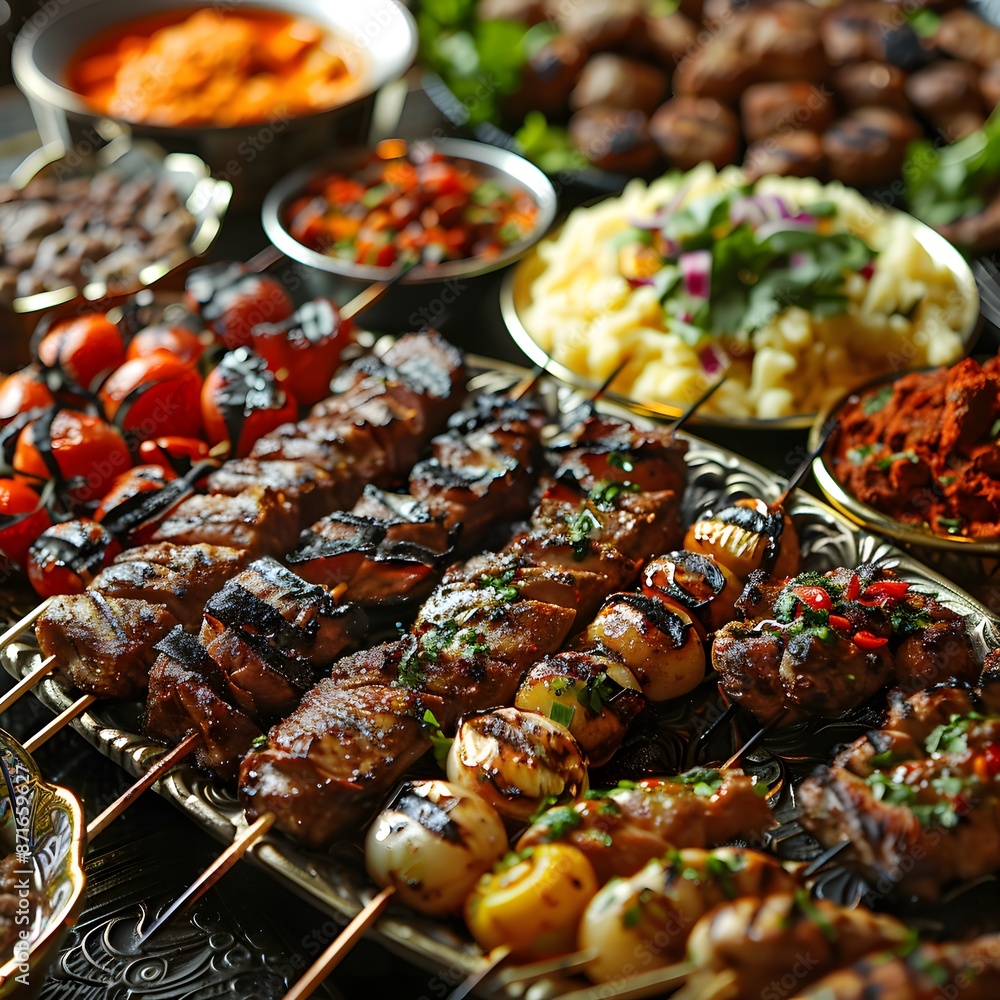 Delicious Grilled Meat Skewers on a Silver Platter Delicious Grilled Meat Skewers on a Silver Platter