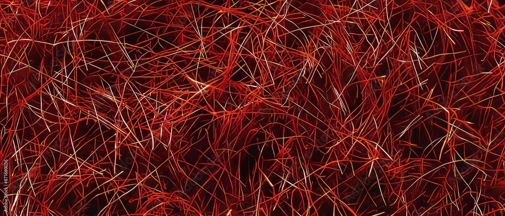 Panoramic close-up, high detail scan of saffron threads material, Generative AI