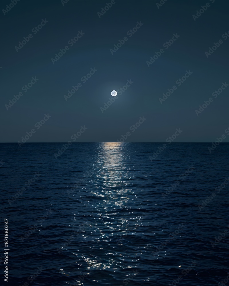 A serene moonlit night over the calm waters of an ocean, with reflections of the full moon on gentle waves. A serene moonlit night over the calm waters of an ocean, with reflections of the full moon on gentle waves.
