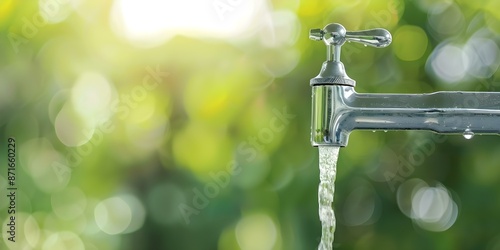 Efficient garden tap promotes water conservation and sustainability amidst rising prices. Concept Garden Tap, Water Conservation, Sustainability, Rising Prices, Efficiency photo