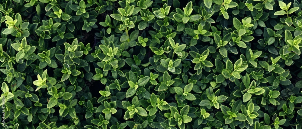 Panoramic close-up, high detail scan of thyme leaves material, Generative AI Panoramic close-up, high detail scan of thyme leaves material, Generative AI