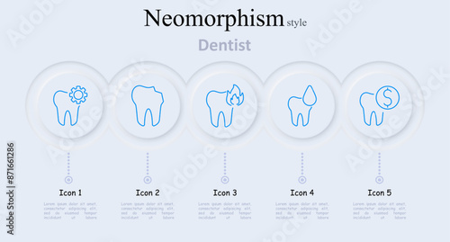 Dentist set icon. Tooth with gear, tooth, flame, water drop, tooth with dollar sign, dental care, oral hygiene, dental services