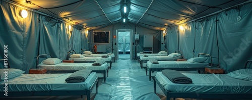 Isolation ward in a makeshift hospital, isolation ward, makeshift hospital, virus outbreak, Emergency healthcare