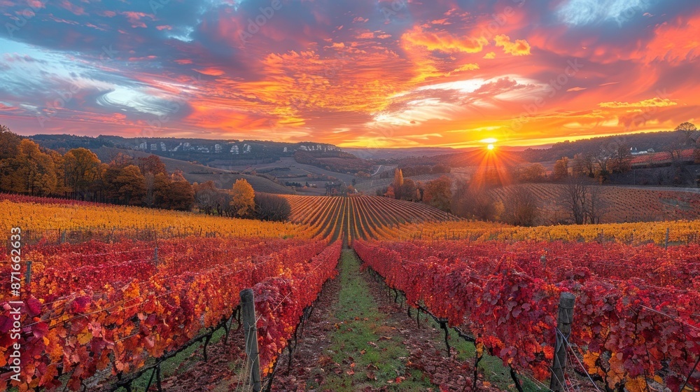 Fototapeta premium EnrouteFrance's seasonal beauty, a blank canvas showcasing the changing colors of autumn and the freshness of spring