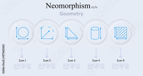 Geometry set icon. Circle, square, triangle, cylinder, square with diagonal lines. Geometry, shapes, mathematics, geometric figures, math symbols, angles, measurement, educational tools, school