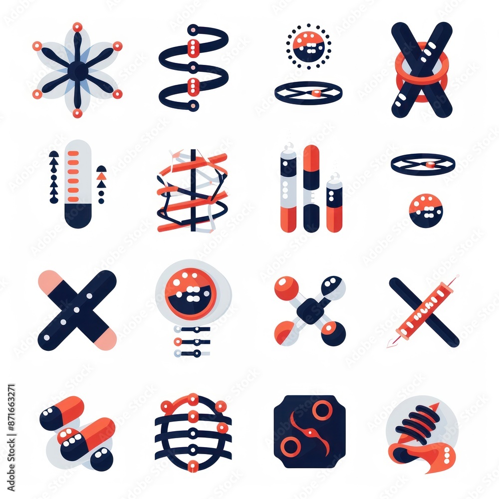 Collection of Red and Blue Science-Themed Icons Collection of Red and Blue Science-Themed Icons