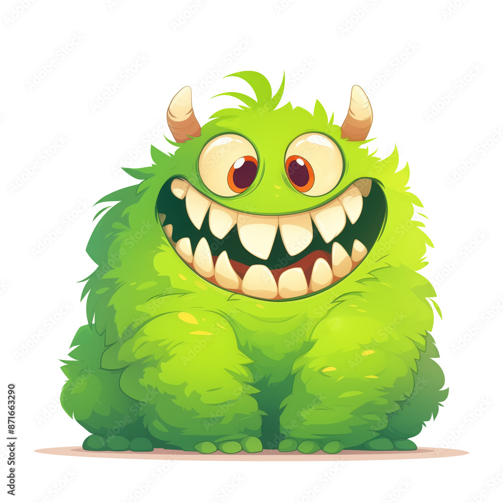 Fototapeta premium Cute cartoon smiling green monster creature