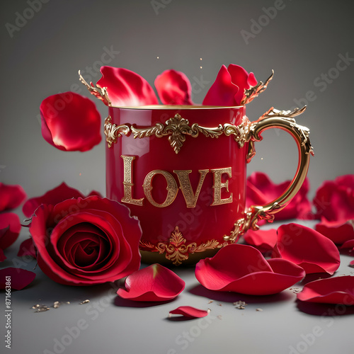 red rose and cup of coffee photo